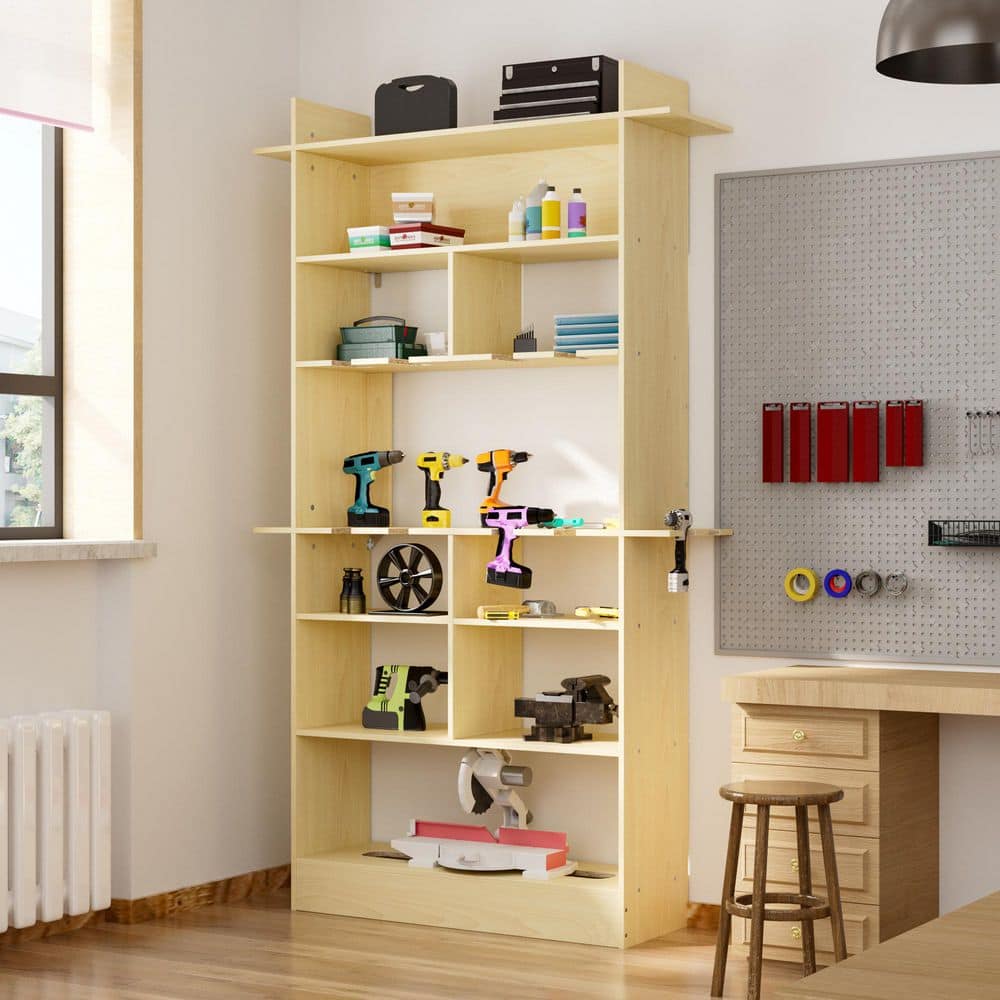 FUFU&GAGA 30.7 in. W x 67.7 in. H x 11 in. D Gauge 10-Shelf Wood