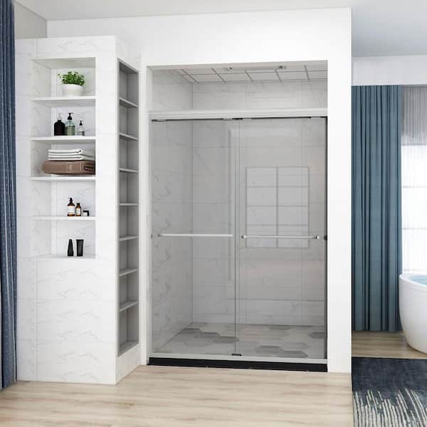 Satico 60 in. W x 76 in. H Single Sliding Frameless Shower Door/Enclosure in Sliver with Clear Glass