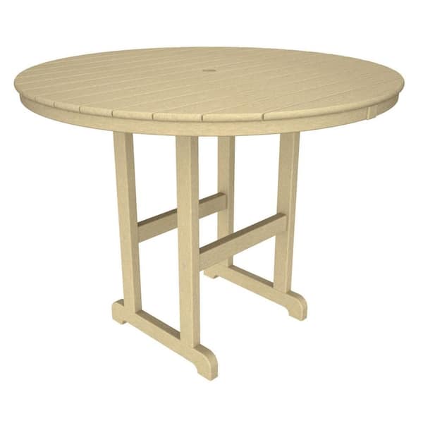 POLYWOOD La Casa Cafe 48 in. Sand Round Plastic Outdoor Patio Counter Table