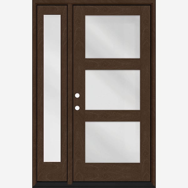 Steves & Sons Regency 53 in. x 80 in. Modern 3-Lite Equal Clear Glass RHIS Hickory Mahogany Fiberglass Prehung Front Door 14 in. SL