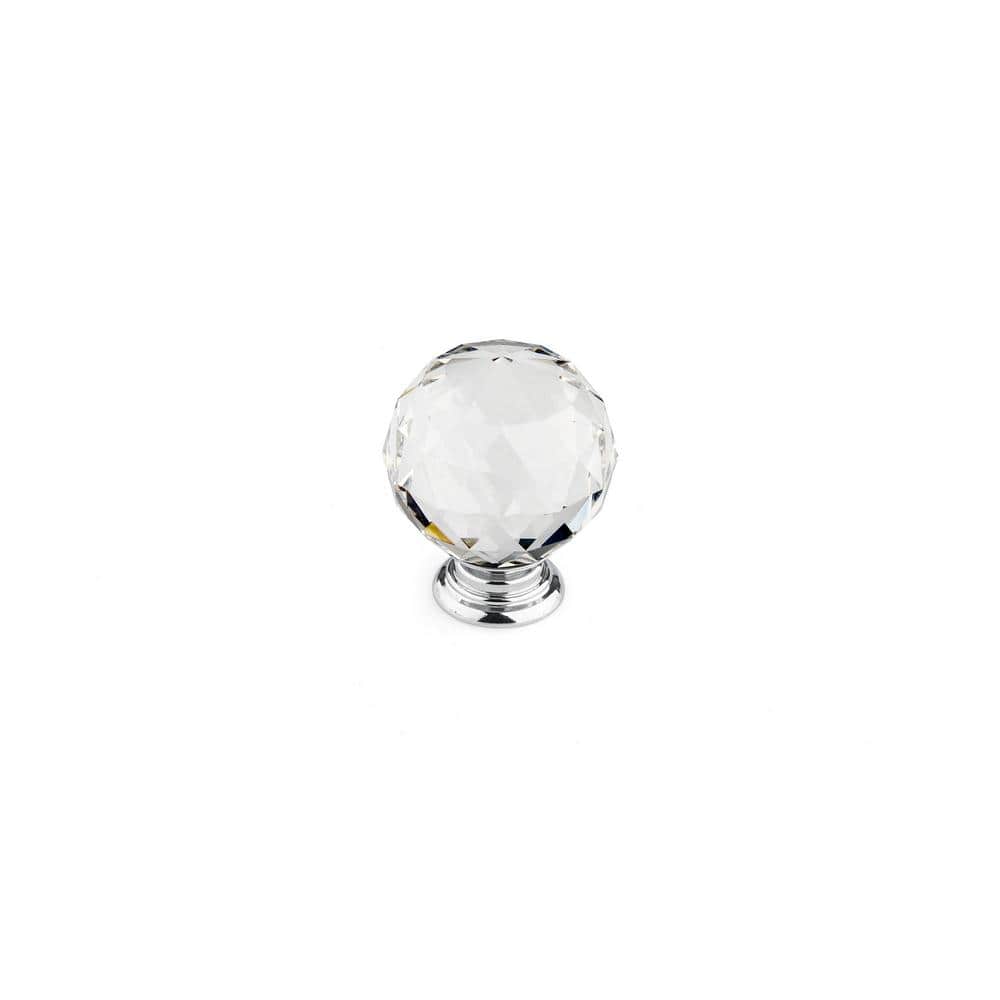 Polished Chrome and Clear Crystal Round Cabinet Knob