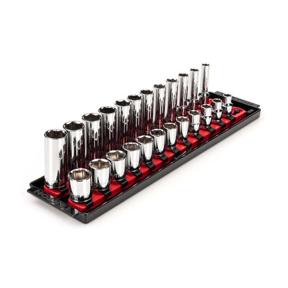 24-Piece Chrome 6-Point Socket Set with Rails