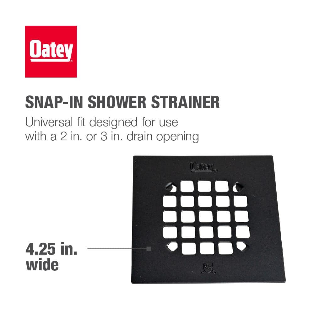 Matte Black Stainless Steel Square Shower Drain Strainer, 4-1/4"