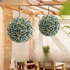 17. 7Inch White Artificial Topiary Flower Balls, 2 PCS Hanging Grass Ball