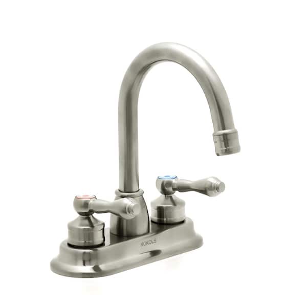 Kokols Anglo 4 in. Centerset 2-Handle High-Arc Bathroom Faucet in Brushed Nickel