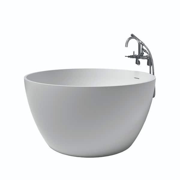 Arcticstone 45.6 in. x 45.6 in. Surface White Stone Flatbottom Soaking Freestanding Bathtub in White/Polished Chrome