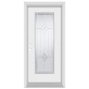 36 in. x 80 in. Geometric Right-Hand Zinc Finished Fiberglass Mahogany Woodgrain Prehung Front Door