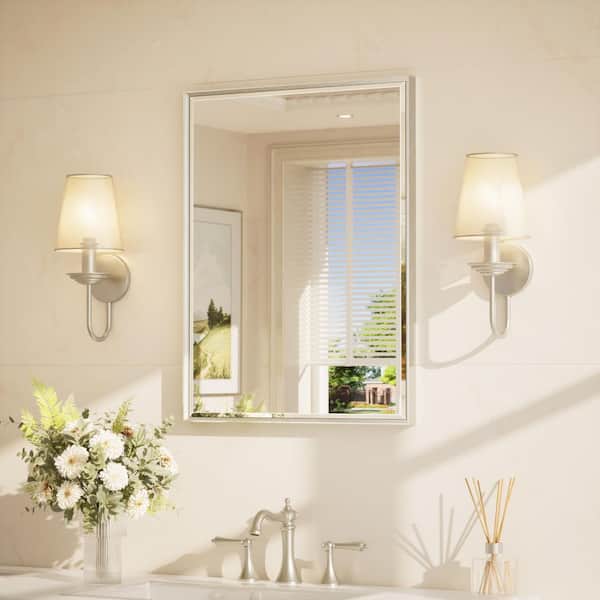 22 in. W x 30 in. H Framed Brushed Nickel Mirrors for Bathroom Wall Beveled Mirror Bathroom Vanity Mirror Over Sink