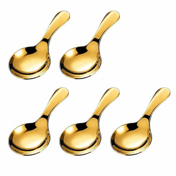 Gold Stainless Steel Mini Canister Serving Scoop Set for Salt Sugar Candy and Desserts, 5-Piece