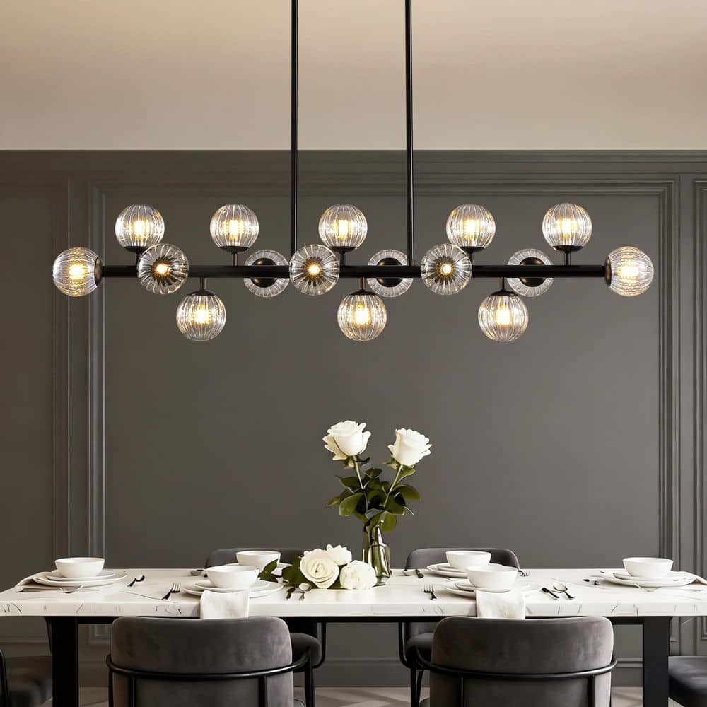 48 in. Modern 16-Light Black Linear Chandelier for Kitchen, Living Room, and Dining Room (Bulbs Not Included) price history on PriceWatchPro
