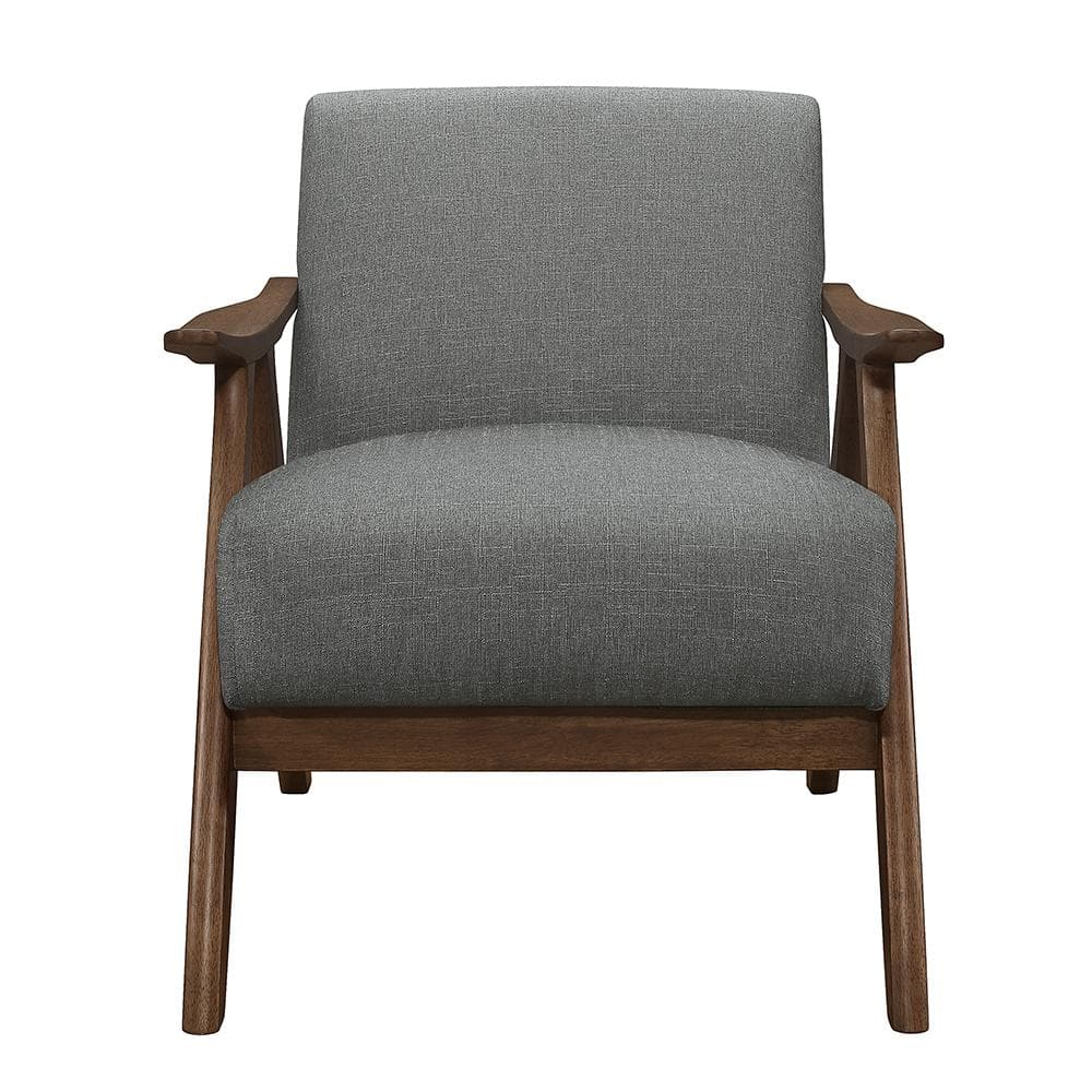 Transitional Gray Fabric Accent Chair with Walnut Wood Frame