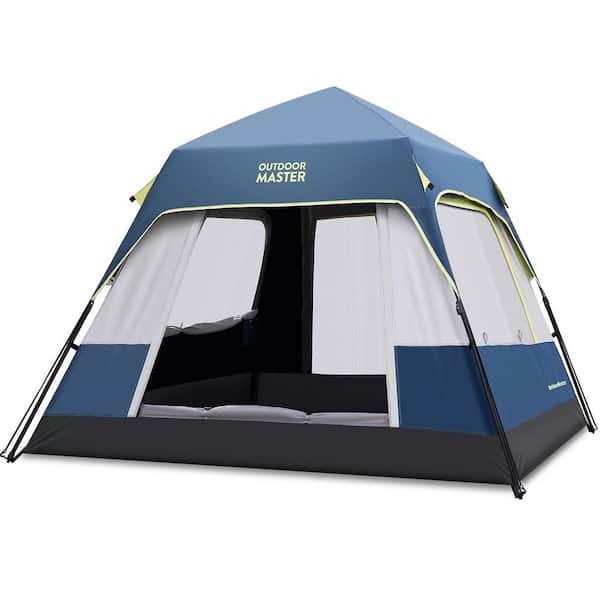 Wildaven 4-Person Pop Up Camping Tent with Top Rainfly and Ventilation Mesh Window, Blue