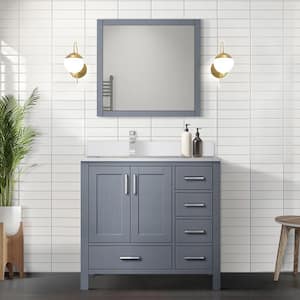 Jacques 36 in. W x 22 in. D Left Offset Dark Grey Bath Vanity, Cultured Marble Top, Faucet Set, and 34 in. Mirror