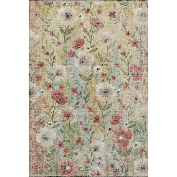 Mayfield Premium Machine Washable Abstract AMF2403 Tan 3 ft. x 5 ft. Area Rug