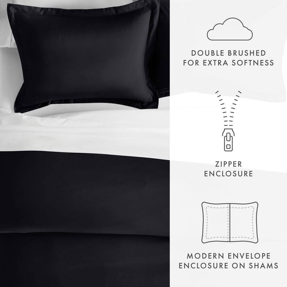 Black Twin Soft Brushed Microfiber Duvet Cover Set
