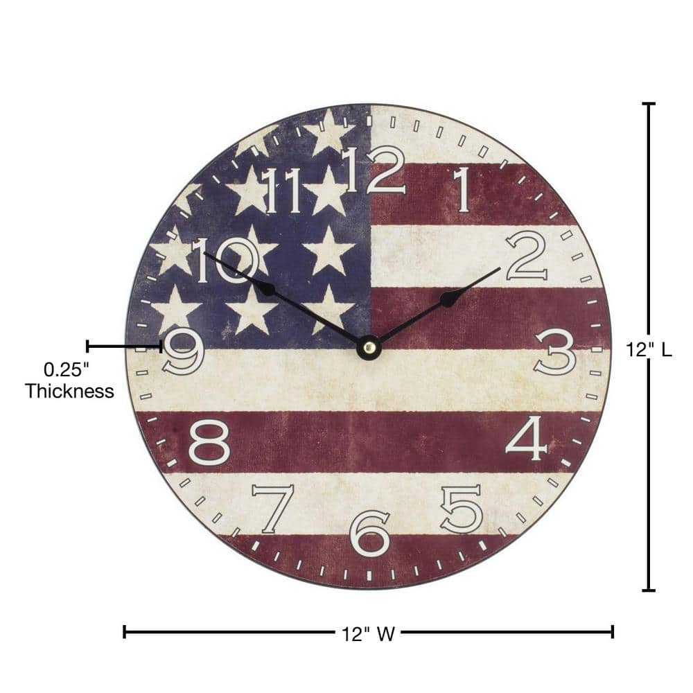 12-Inch Americana Flag Wood Round Analog Wall Clock