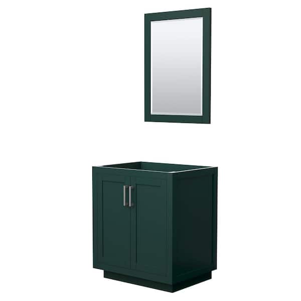 Wyndham Collection Miranda 29.25 in. W x 21.75 in. D x 33 in. H Single Sink Bath Vanity Cabinet without Top in Green with 24 in. Mirror