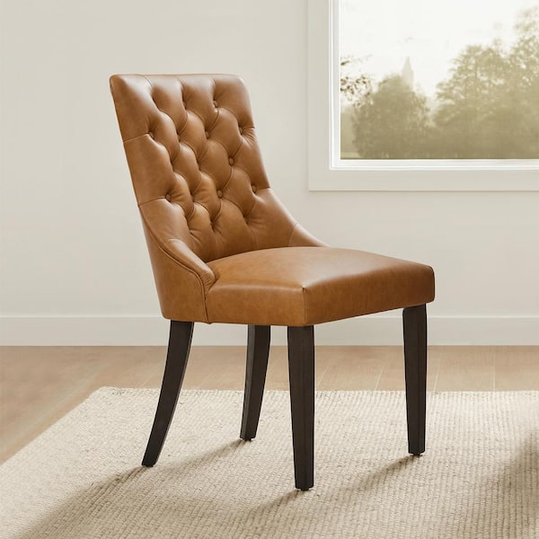 Minos Cognac Brown Faux Leather Tufted Dining Chair (Set of 2)