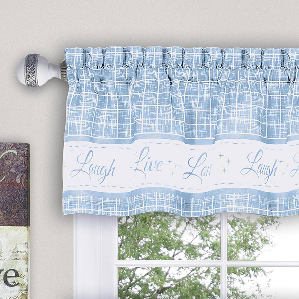Light Blue Polyester Live Love Laugh Window Curtain Set