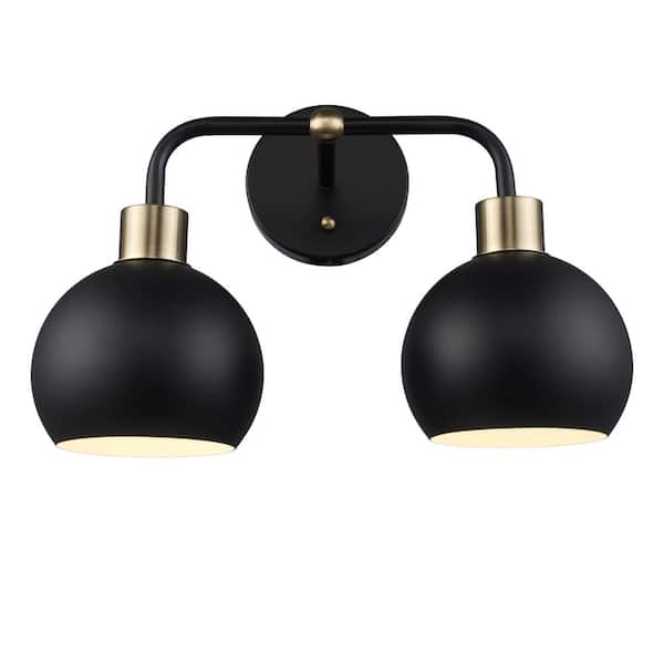 Bel Air Lighting Indigo 15 in. 2-Light Black and Gold Bathroom Vanity Light Fixture with Metal Shades