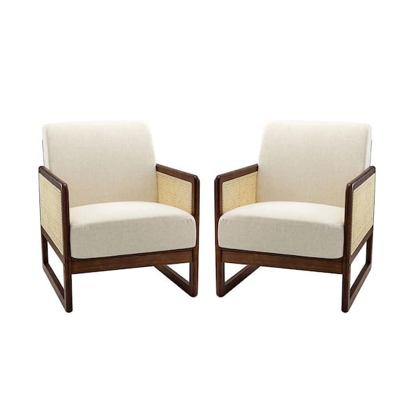 JAYDEN CREATION Deiphobus Ivory Armchair with Rattan Design (Set of 2)
