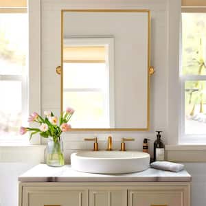 24 in. W x 36 in. H Modern Rectangle Metal Framed Gold Pivoted Wall Vanity Mirror