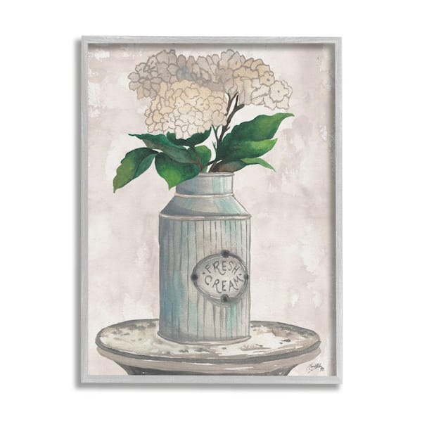Stupell Industries White Hydrangea Flowers Country Tin Painting By Elizabeth Medley Framed Print Nature Texturized Art 16 in. x 20 in.
