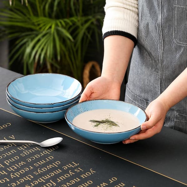 vancasso 4-Piece Aqua Blue Ceramic Dinnerware Set Soup Plates
