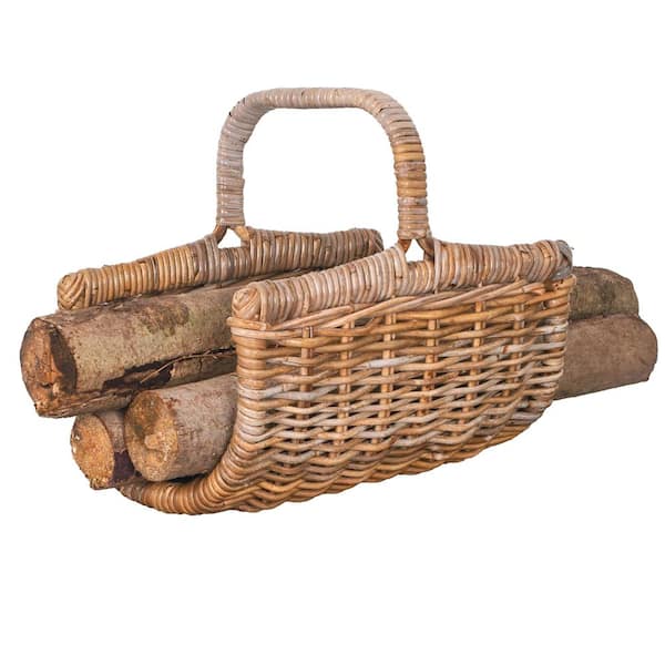 Straw Basket With Black Leather Handles Modern Wicker Bucket 