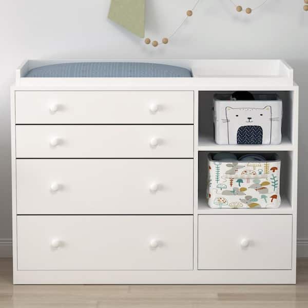 5-Drawers White Wood Chest of Drawers Dresser Vanity Table Storage Cabinet with Shelf 36.1 in. H x 47.2 W x 19.7 D