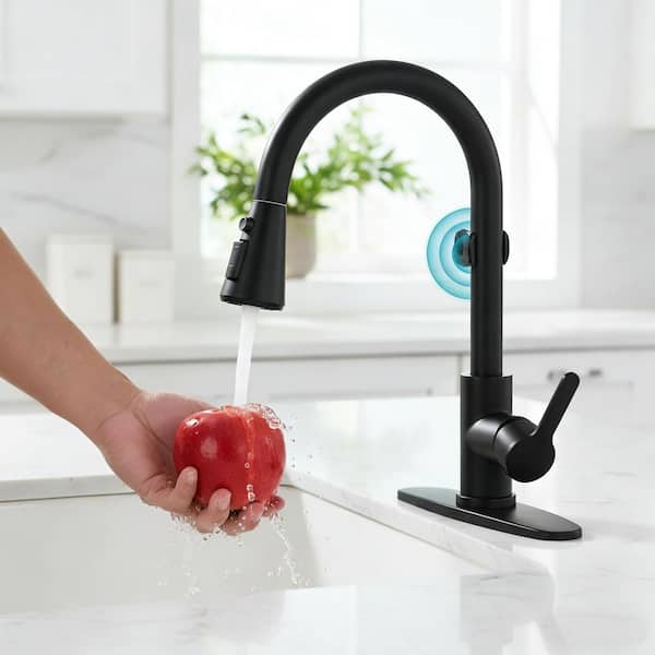 Single Handle Pull Down Sprayer Kitchen Faucet with Movale Sensor Stainless Steel in Matte Black