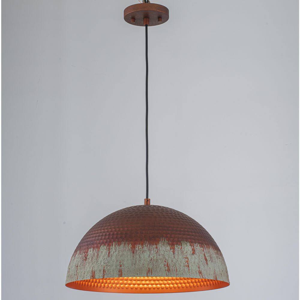 16 in. 1-Light Red Copper & Patina Green Pendant Light with Hammered Dome Metal Shade for Kitchen Island, Dining Room price history on PriceWatchPro