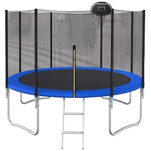 12 ft. Trampoline with Safety Net and Basketball Hoop, Black and Blue