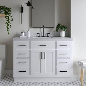 ARIEL Hepburn 48 in. W x 22 in. D x 36 in. H Single Sink Freestanding Bath Vanity in White with Carrara Qt. Top T048SCQRVOWHT