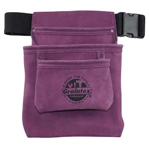 3-Pocket Nail and Tool Pouch with Purple Suede Leather Belt