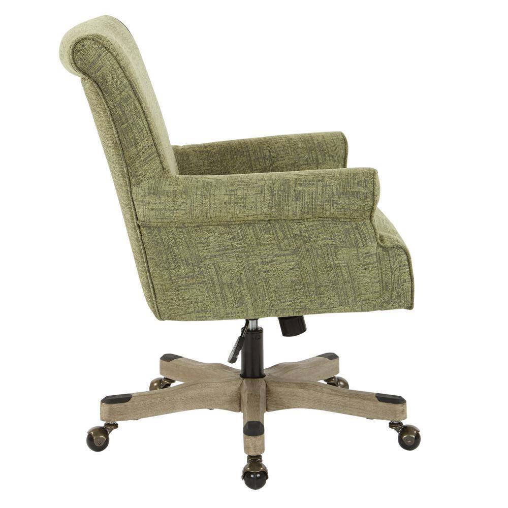 Olive Green High Back Swivel Office Armchair with Wood Base