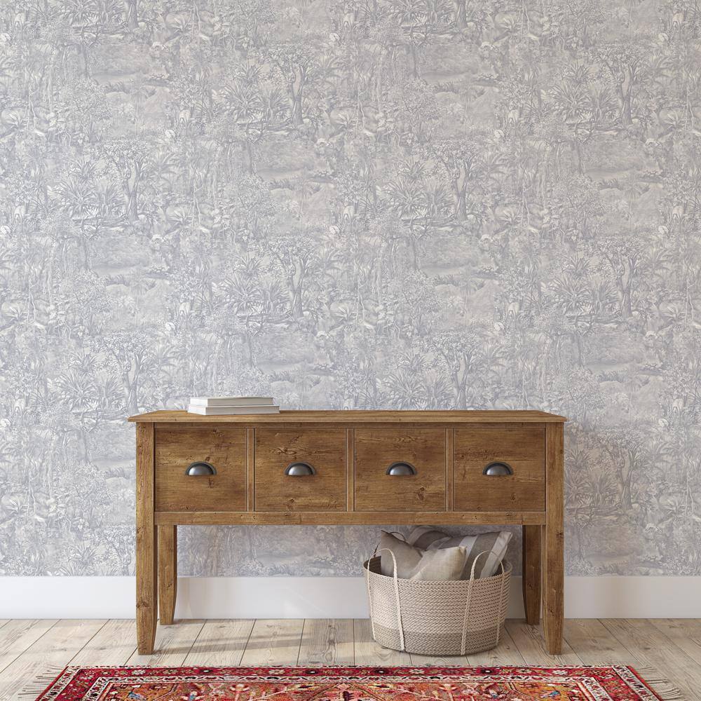 Cornflower Blue Vinyl Jungle Toile Peel and Stick Wallpaper Roll
