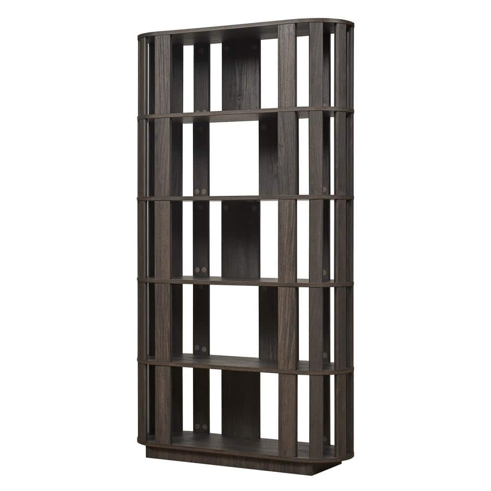 Avex Dark Brown 64.5 in. Tall MDF 5-Shelf Oval Open Grid Frame Freestanding Bookcase