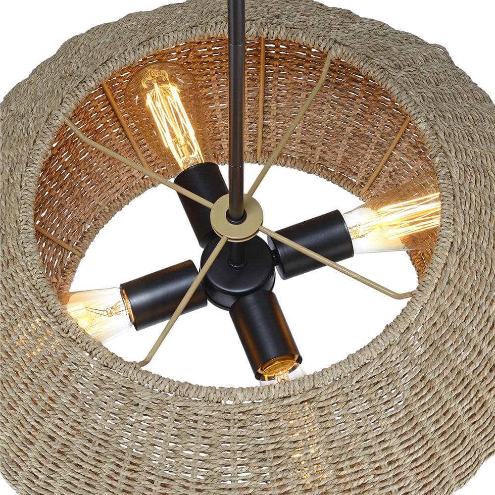 Prime Ray 20" Black and Light Brown Rattan Geometric Pendant Chandelier