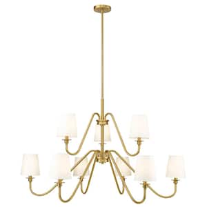 Gianna 9-Light Modern Gold Chandelier with White Fabric Shades