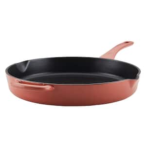 Enameled Cast Iron 12 in. Cast Iron Skillet in Redwood Red