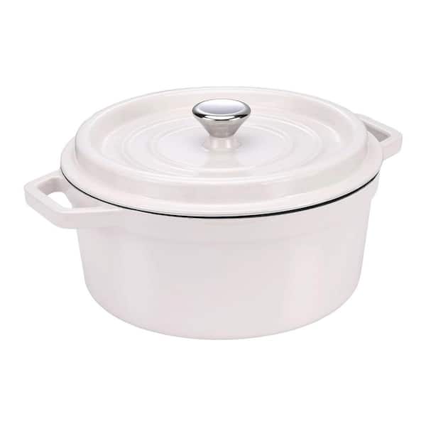 5.3 qt. Oval Enameled Cast Iron Dutch Oven in Oyster White with Lid, Non-Stick Surface for Baking and Roasting