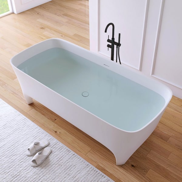71 in. x 31.5 in. Stone Resin Solid Surface Flatbottom Freestanding Soaking Bathtub in White