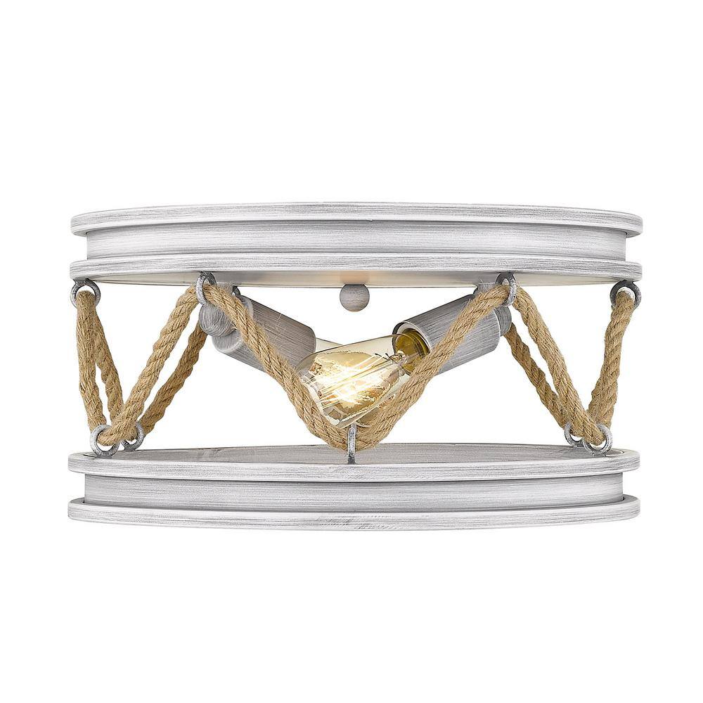Gray Driftwood 2-Light Nautical Flush Mount with Rope Accents