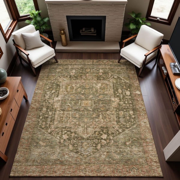 Mayfield Premium Machine Washable Abstract AMF1240 Fern 5 ft. x 7 ft. 6 in. Area Rug