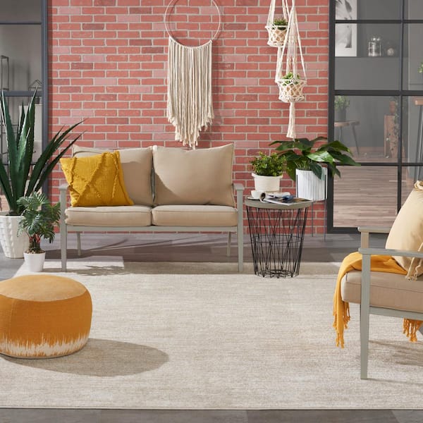 Essentials 7 ft. x 10 ft. Ivory Beige Solid Contemporary Indoor/Outdoor Patio Area Rug