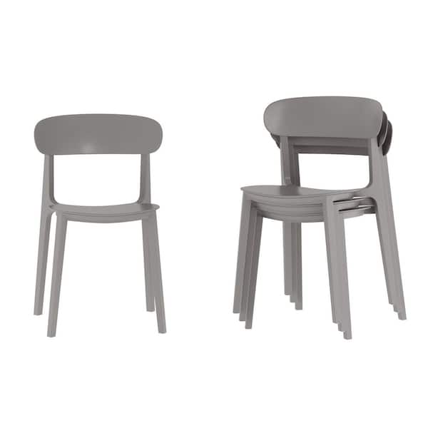 Carnegy Avenue Dover Gray with Curved Backrests Plastic Indoor-Outdoor Stacking Patio Chairs in Gray Set of 4