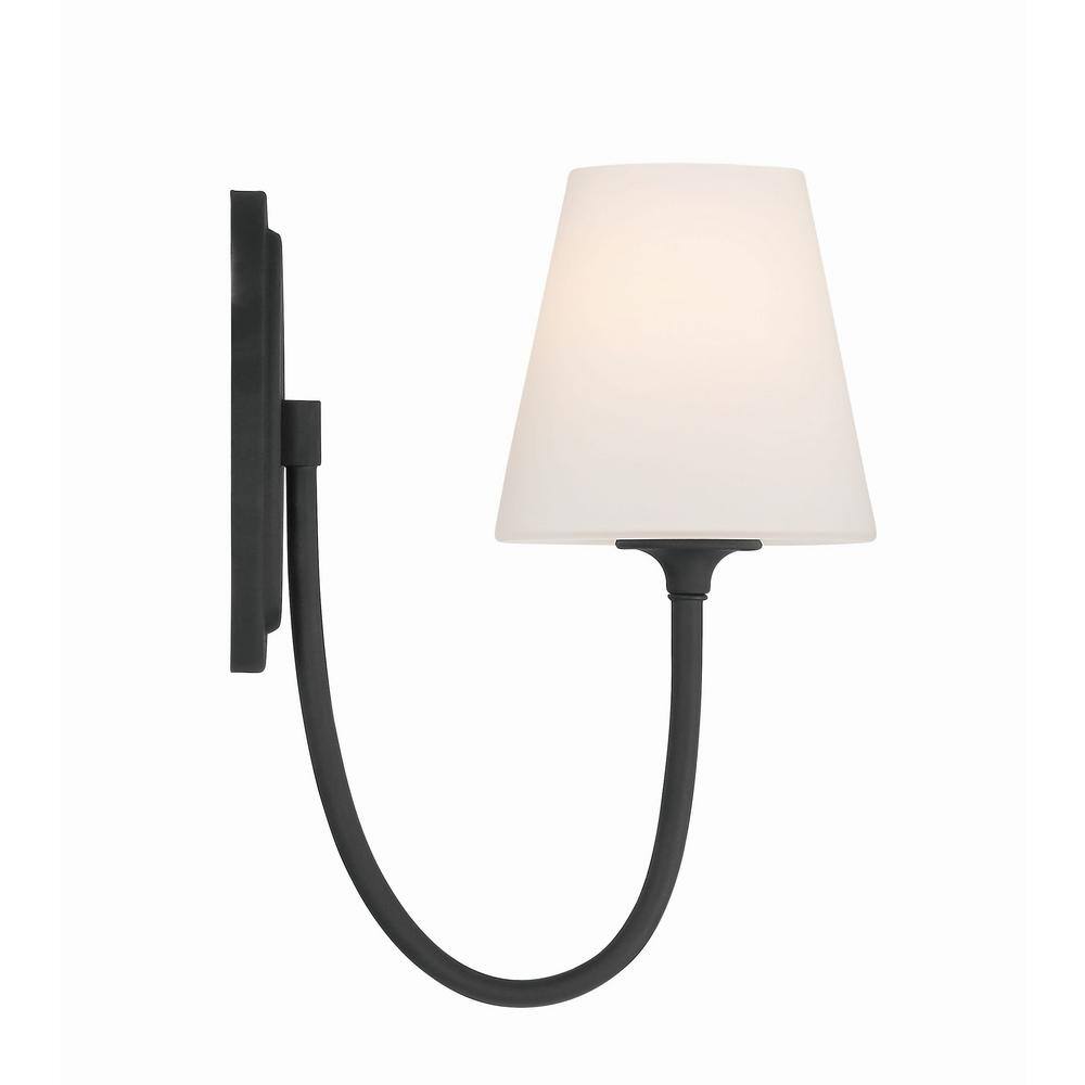 Juno Black Forged Sconce with White Glass Shade