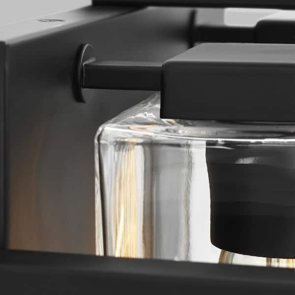 Generation Lighting - Mitte 15 in. 2-Light Matte Black Industrial Transitional Bathroom Vanity Light with Clear Glass Shade Panels