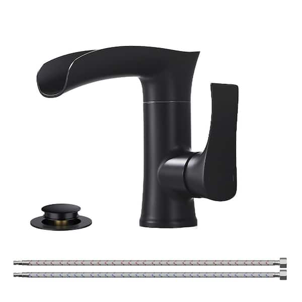 Single Handle Single Hole Bathroom Faucet with PEX supply line in Matte Black